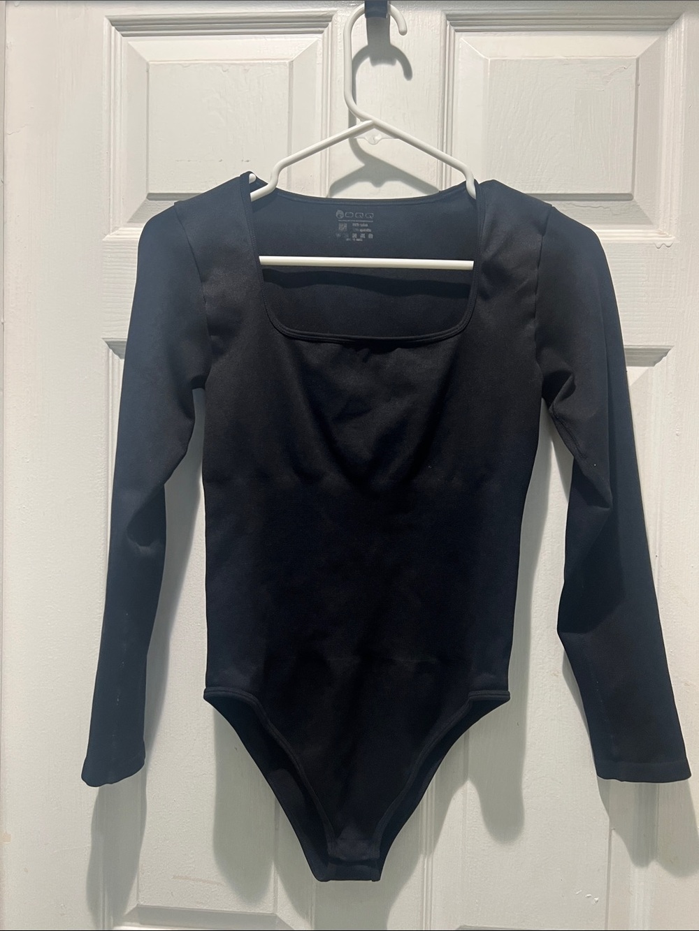 Women's Black Long-Sleeve Square Neck Bodysuit